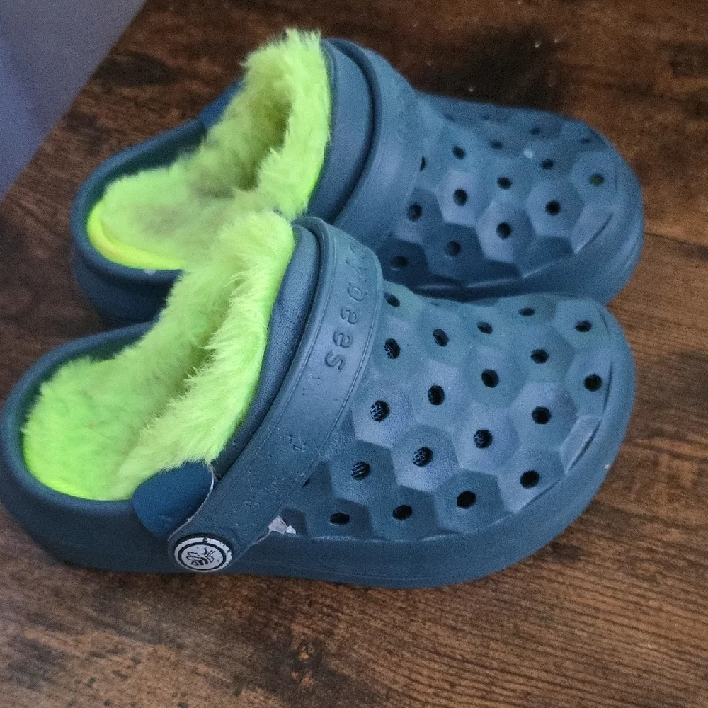 Blue and Green Sandals with Perforated Design